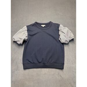 Assembly Women's Smocked Mixy Top Puff Sleeves Navy Blue Large